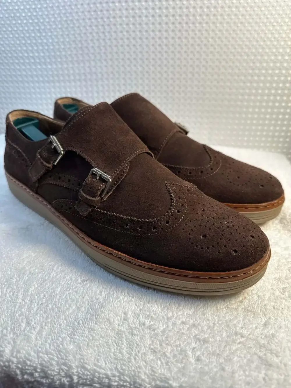 Massimo Dutti Brown Suede Double Monk Strap Wingtip Shoes